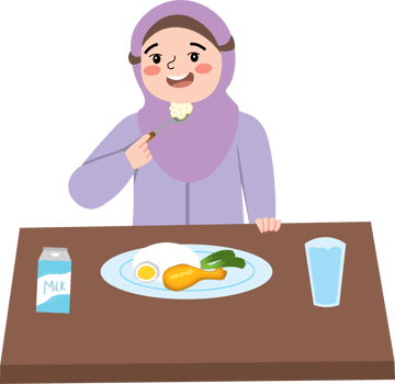 Morning light shining on girl having breakfast png