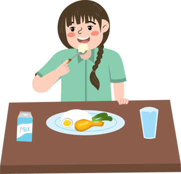 Cute child preparing for her day with food png