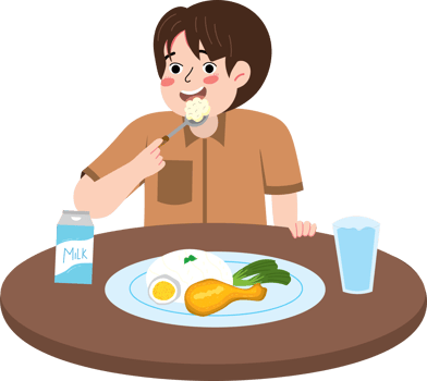 Child eating healthy meal before school activities png