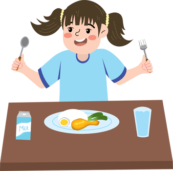 Child in pajamas eating morning breakfast png