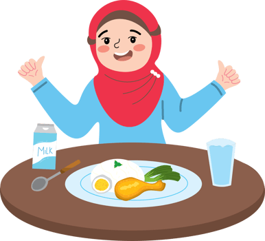 Little girl sitting with breakfast food png