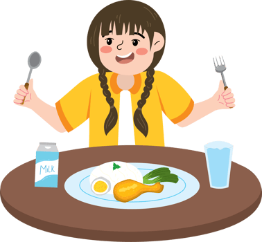 Child enjoying her meal at the breakfast table png