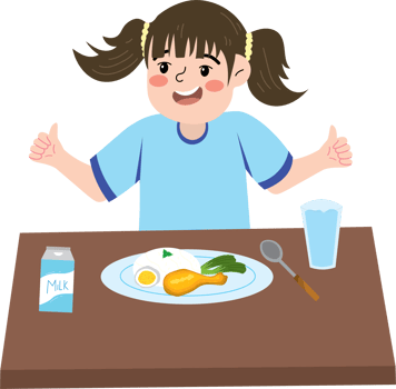Kid girl smiling while having breakfast png