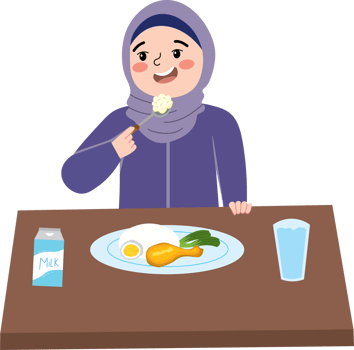 Child eating nutritious breakfast before activity png
