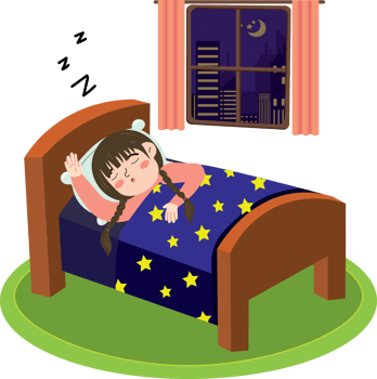 Calm night rest of a little girl on soft pillow png
