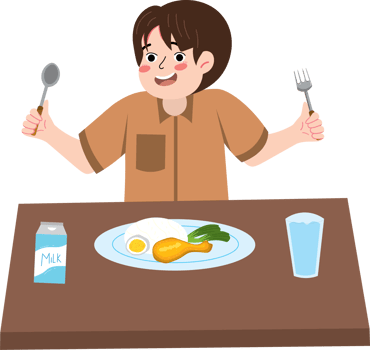 Boy preparing for school with early morning meal png