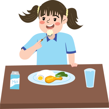 Child preparing for school with morning meal png