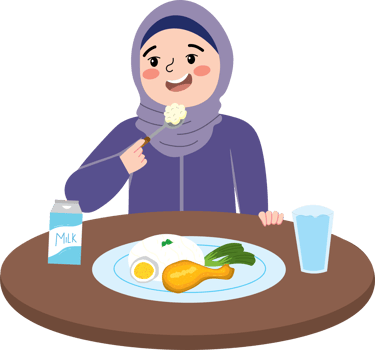 Cute girl having cereal and milk for breakfast png