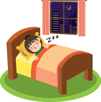 Child girl sleeping soundly in bedroom at night png