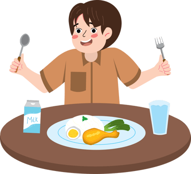 Elementary student eating breakfast at home png