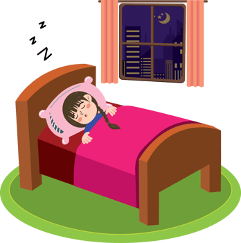 Little girl sleeping peacefully on a cozy bed png