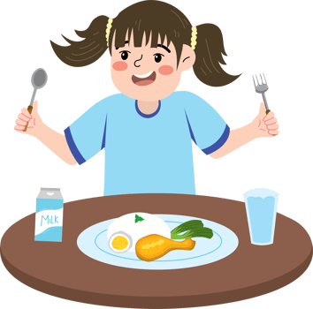 Little girl having breakfast before school png
