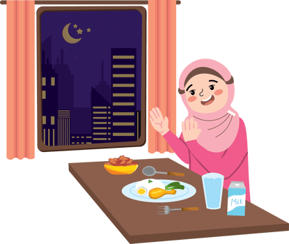 Muslim child eating early morning meal during Ramadan png
