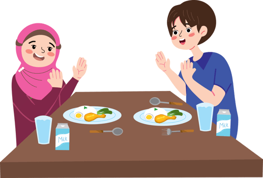 Group of kids having dinner together after fasting png