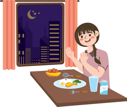 Child enjoying sahur meal in the kitchen png