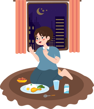 Boy having pre-dawn meal before fasting in Ramadan png
