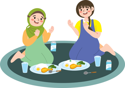 Muslim children sharing food at iftar time png