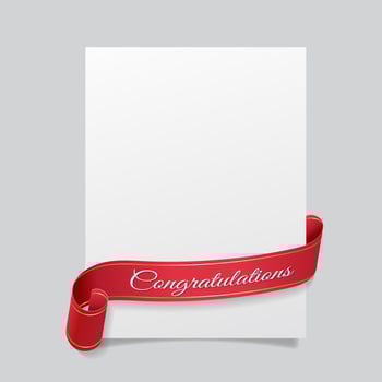 Realistic curved, Red paper banner on white background. Congratulations. Greating card. Blank. Red ribbon. - . vector