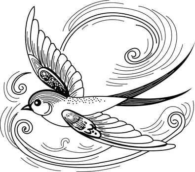 Vintage illustration depicting a flying swallow vector