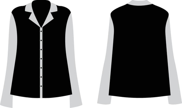 Blank shirt with long sleeves template for women flat sketch fashion illustration with front and back view. Drawstring front open blouse top cad drawing template vector
