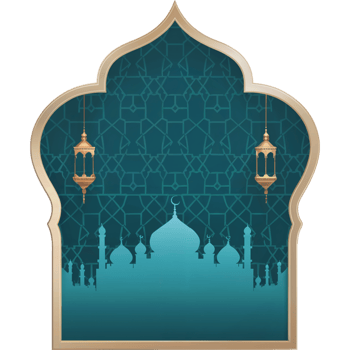 Teal Islamic Archway Design with Mosque Silhouette png