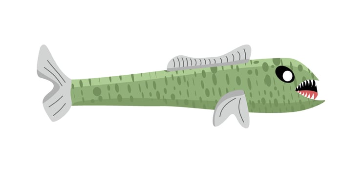 Oarfish illustration. Long fish. Deep sea creatures. Aquatic demons. Marine monsters. Nautical fiends. Ocean fiends. Sea demons. Seafaring devils. vector