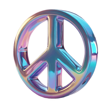 3D chrome element in Y2K style, isolated background, liquid holographic metal. Peace sign made of colorful metal, rainbow colors, vibrant and cheerful appearance idea of harmony. png