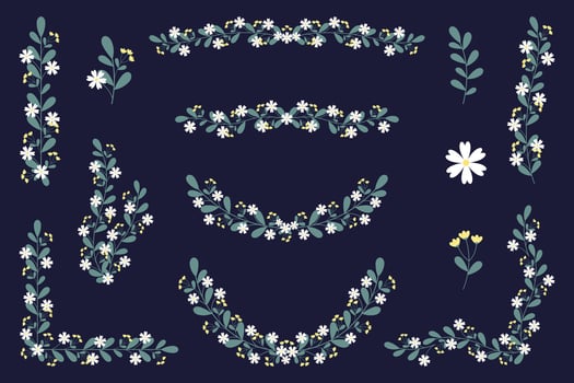 Yellow White Flowers And Leaves Garland Collection Set vector