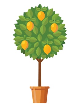 Lemon tree in a pot highlighting vibrant fruits and lush leaves vector