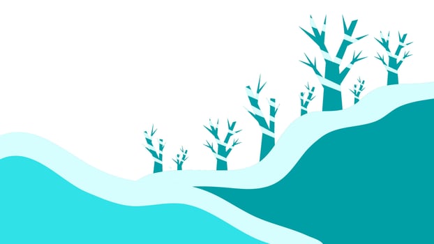 flat winter background with snow covered mountain and tree vector