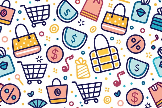 shopping seamless pattern with colorful icons vector