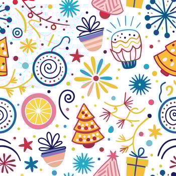 christmas seamless pattern with colorful objects vector