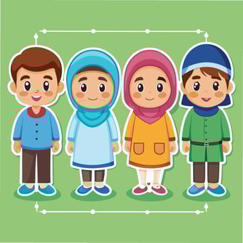 muslim children in different colors vector