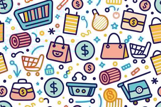 shopping seamless pattern with colorful icons vector