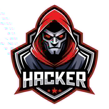 the hacker logo, with a hooded man in front of it vector