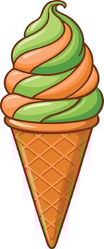 An ice cream cone with green and orange swirls vector