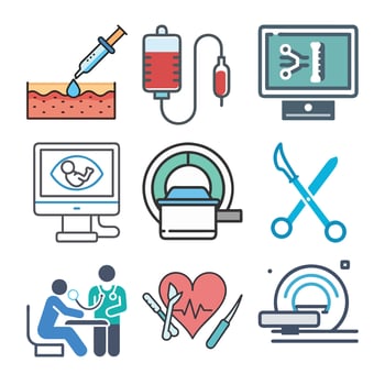 Set of Human Medical Procedures Icons . Modern, Flat, and Editable Healthcare Illustrations vector