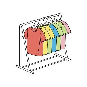 Colorful t - shirts hanging on a rack vector