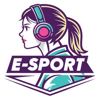 a woman wearing headphones and a headset is shown in front of a logo vector