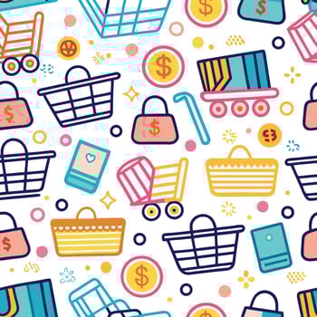 shopping seamless pattern with colorful icons vector