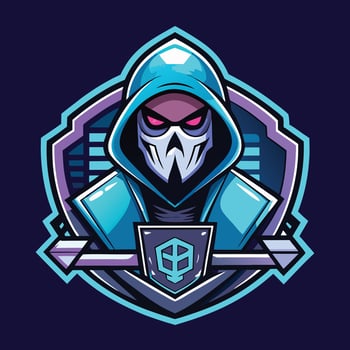 a blue hooded man with a sword and shield vector