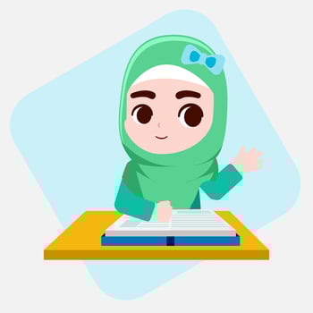 Muslim girls are doing Islamic religious learning activities, welcome ramadan vector