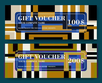 Gift vouchers template. Colorful geometric design gift certificate template vector