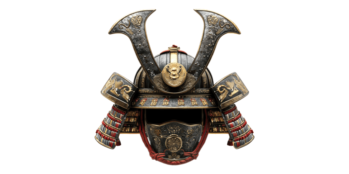 Traditional samurai helmet with elaborate design isolated on transparent background png