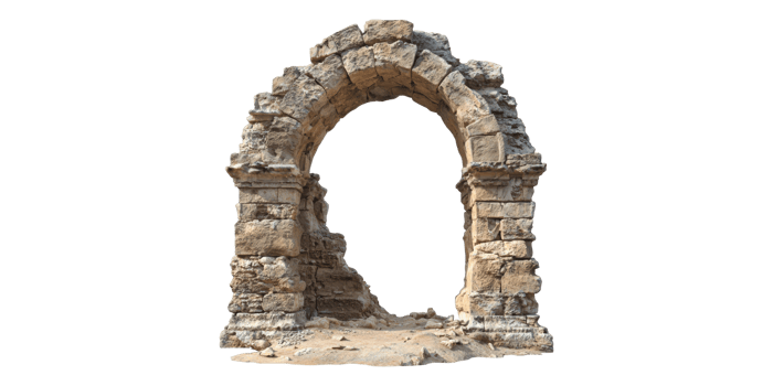 Ancient stone arch ruins isolated on transparent background png