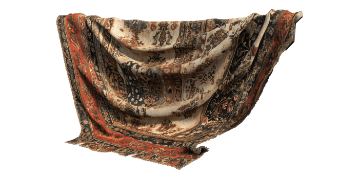 Vintage oriental rug draped isolated on transparent background png