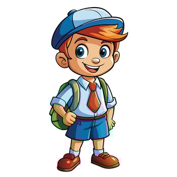 cartoon boy with backpack and school uniform vector