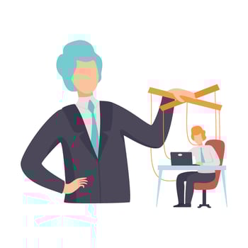 Employee, Office Worker Marionette on Ropes Controlled by Boss, Manipulation of People Concept Illustration vector