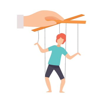 Male Marionette on Ropes Controlled by Hand, Manipulation of People Concept Illustration vector