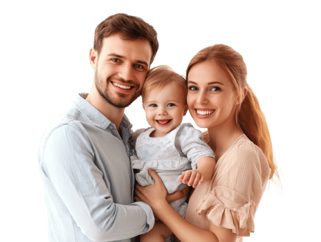 Family portrait with joyful parents and baby png